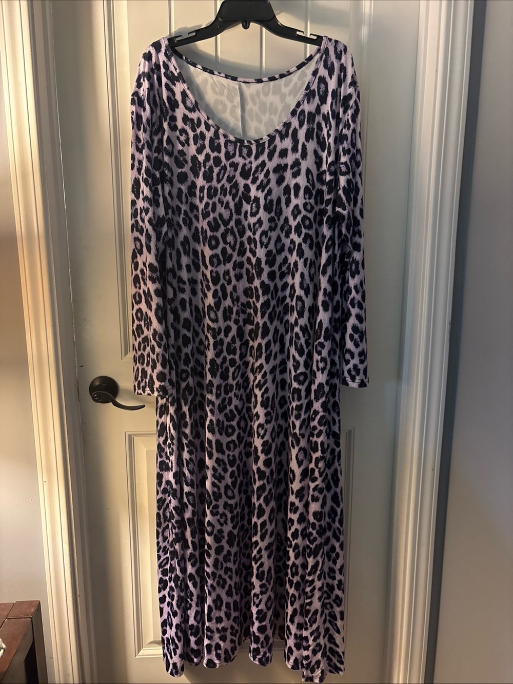 Long Leopard Print Maxi Dress in Lavender and Black 4XL